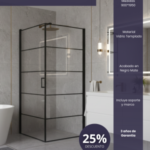 Bellari Cabina Corrediza Cuadrada con Rayas 90x195cm Negra