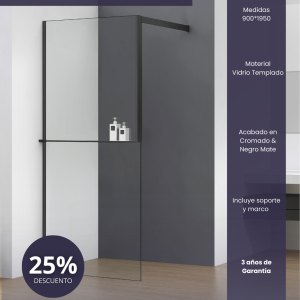 Bellari Panel de Ducha con Brazo de Fijación 90x195cm Negra