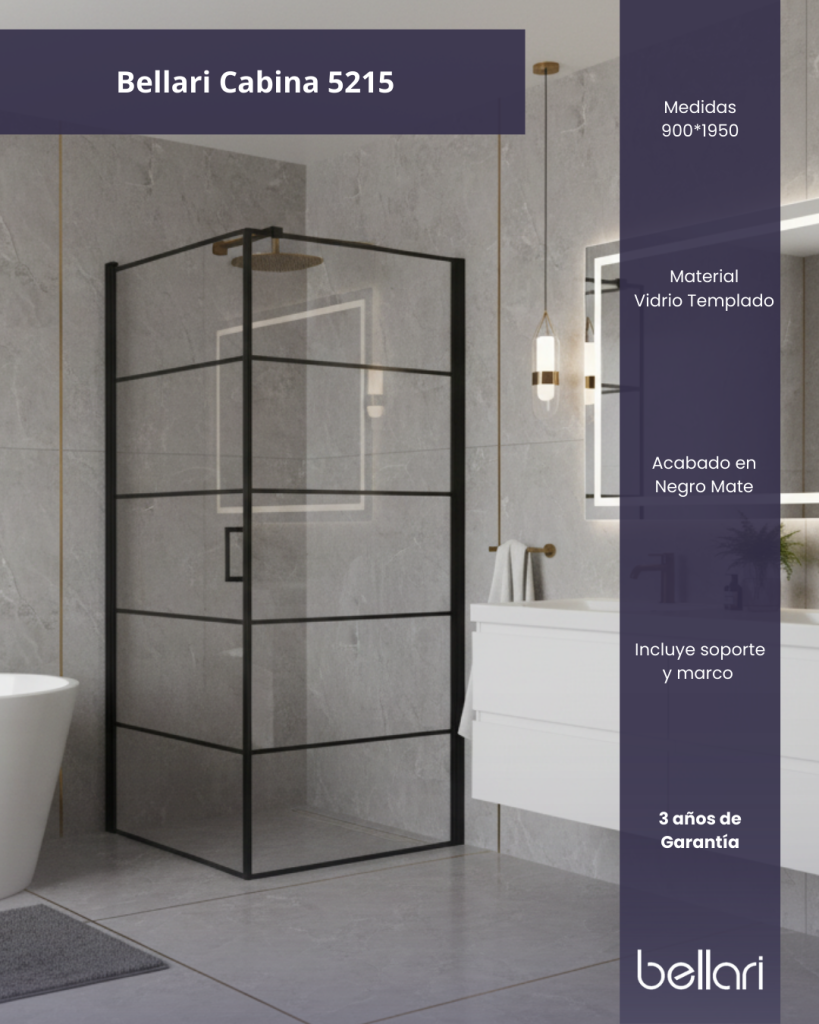 Bellari Cabina Cuadrada con Rayas 90x195cm Negra - Baccessory