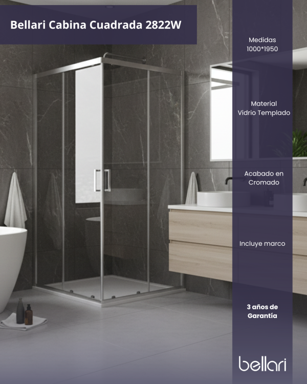 Bellari Cabina Cuadrada 90x90x195cm Cromo - Baccessory