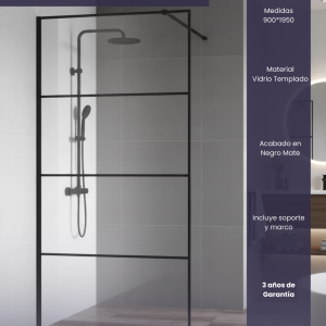 Bellari Panel de Ducha Fijo con Rayas 90x195cm Negra