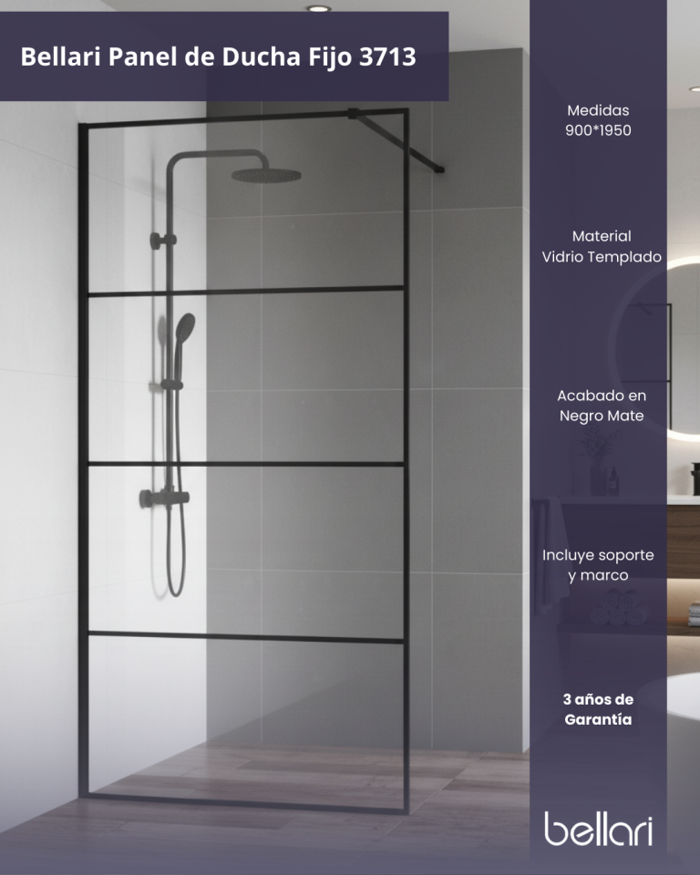 Bellari Panel de Ducha Fijo con Rayas 90x195cm Negra - Baccessory