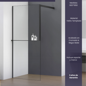 Bellari Panel de Ducha con Brazo de Fijación 90x195cm Negra